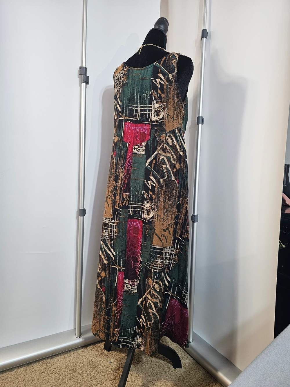 #147 Vintage All That Jazz Abstract Art Print Sleeveless Maxi Dress – Made in US - Picture 3 of 6